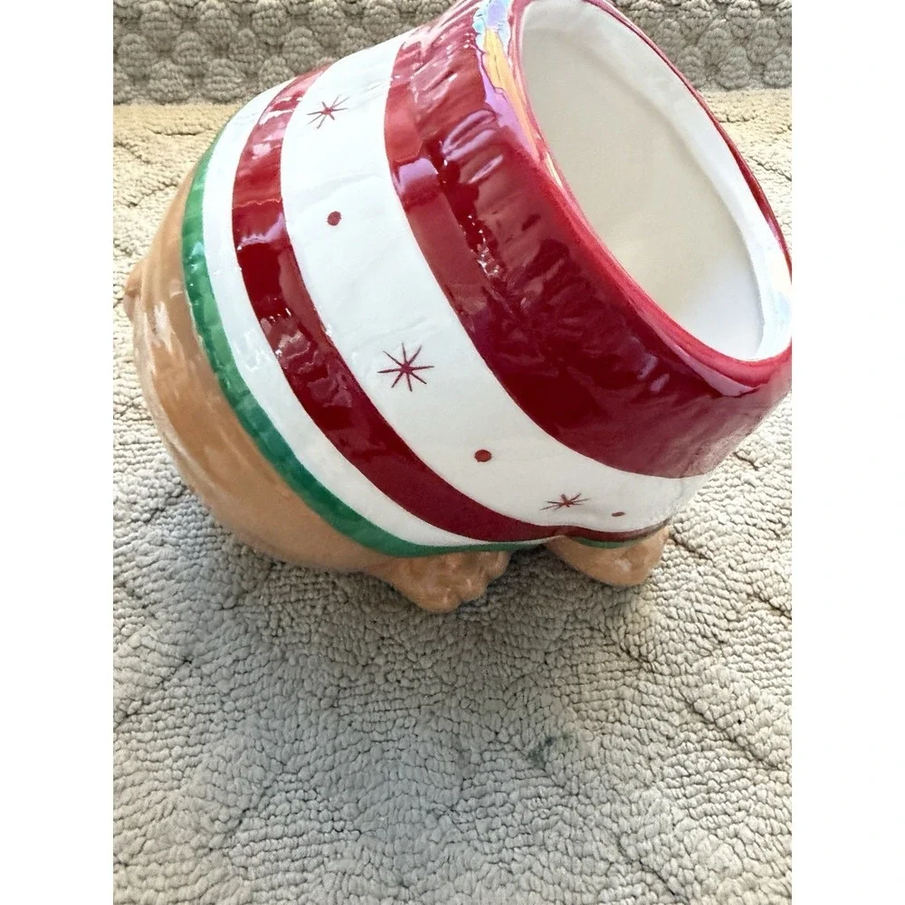 SLEIGHBELL BISTRO Christmas Santa Pug Bulldog Ceramic Cookie Jar